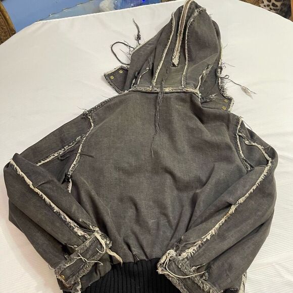 Stella McCartney Distressed Destroyed Denim Raw Seam Bomber Jacket Size 38 - Picture 7 of 9